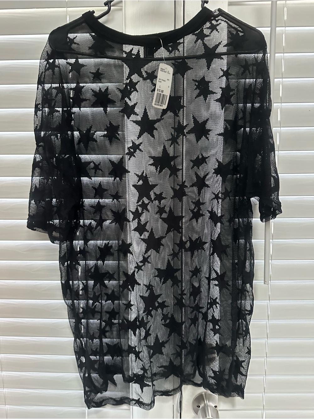 Black Oversized Star Sheer Short-Sleeve Shirt